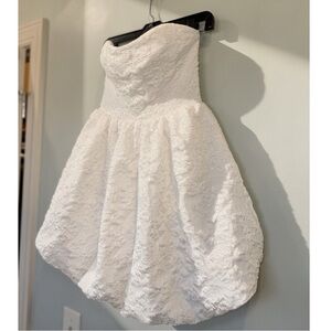 white strapless bubble mini dress